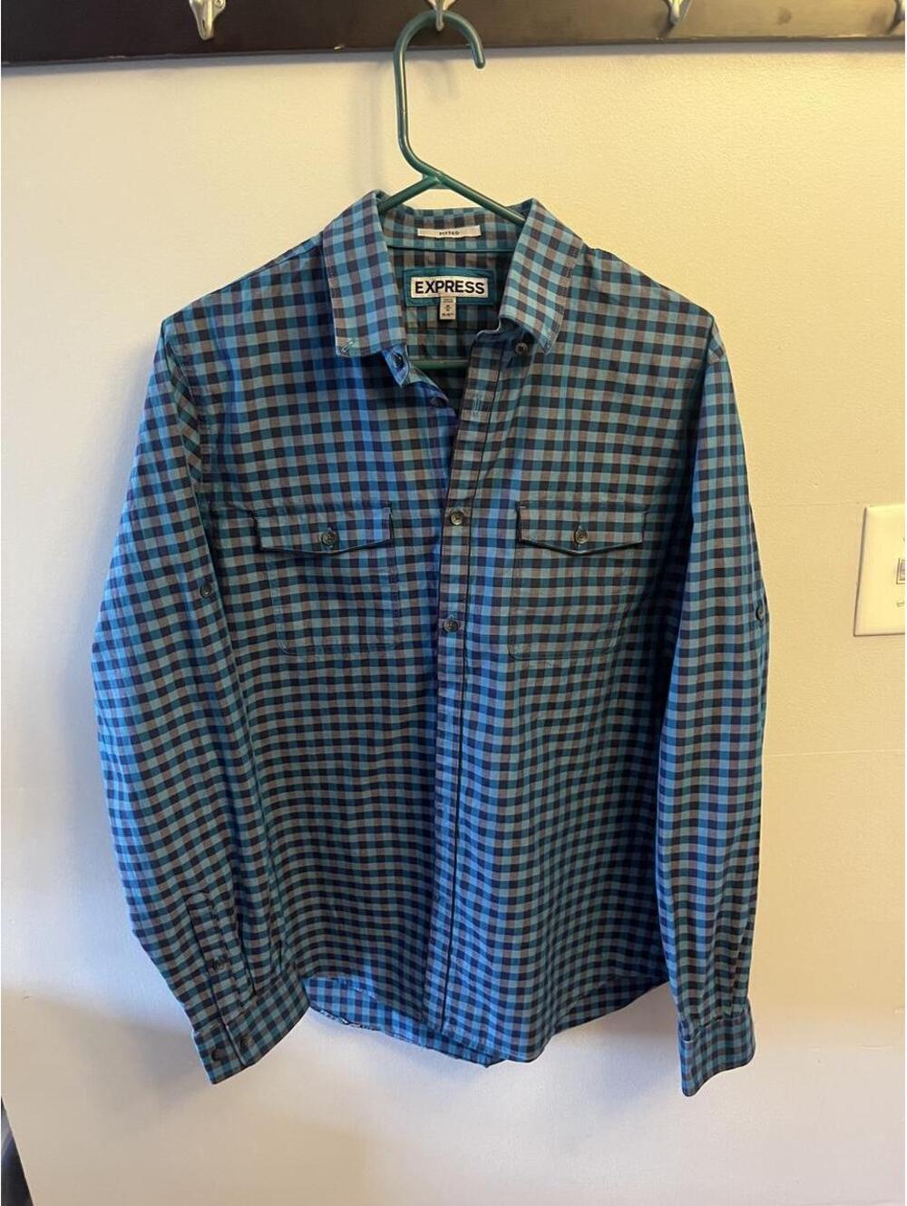 Express Men's Blue and Multi Shirt